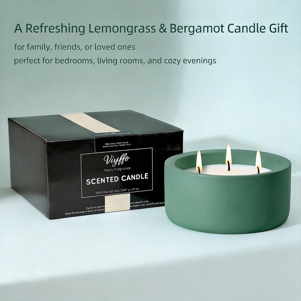 20oz Large Scented Candle - Lemongrass & Bergamot, 3 Wick Home Scented Candle for Women and Men, Non Toxic Soy - Set of 20