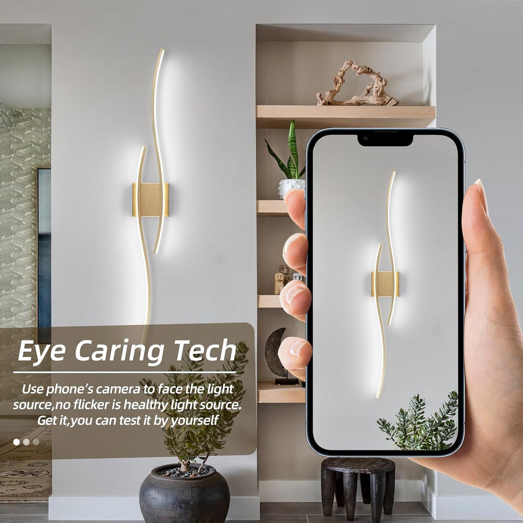 Modern LED Wall Sconce Set of Two with Remote Control, 40" Dimmable Wall Sconces Lighting Set of 2, Gold Wall Light