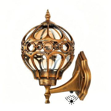 Dusk to Dawn Globe Outdoor Wall Light, Brushed Gold Finish