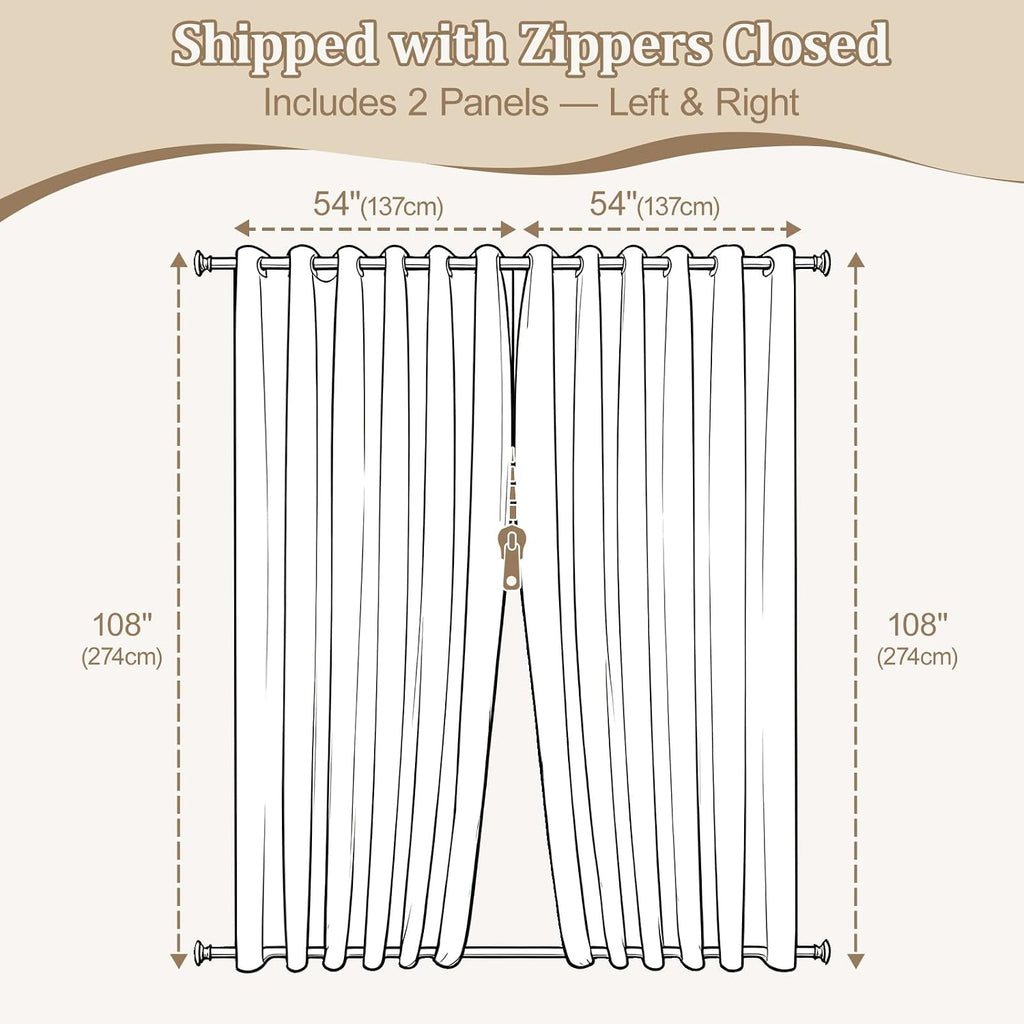 Outdoor Curtains with Zipper Blackout Gazebo Curtains | Heavyweight, Windproof, 2 Panels, Grommet, UV Blocking, 54 x