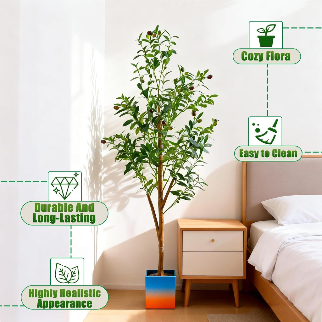 4FT Artificial Olive Tree Indoor, Tall Faux Olive Tree with Pot&Basket, Large Fake Olive Tree with Realistic 576 Silk