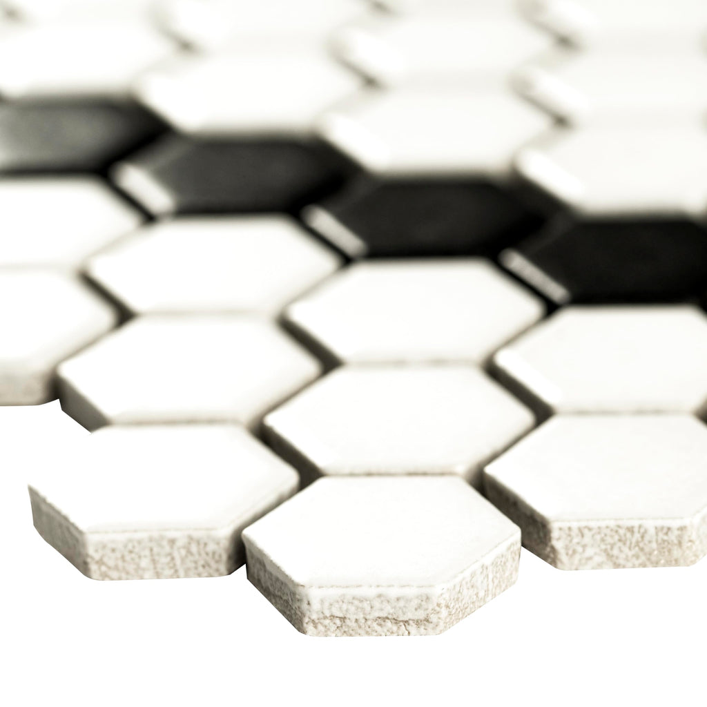 Porcelain Wall Tile | White and Black Hive Pattern | 11.73" x 11.85"