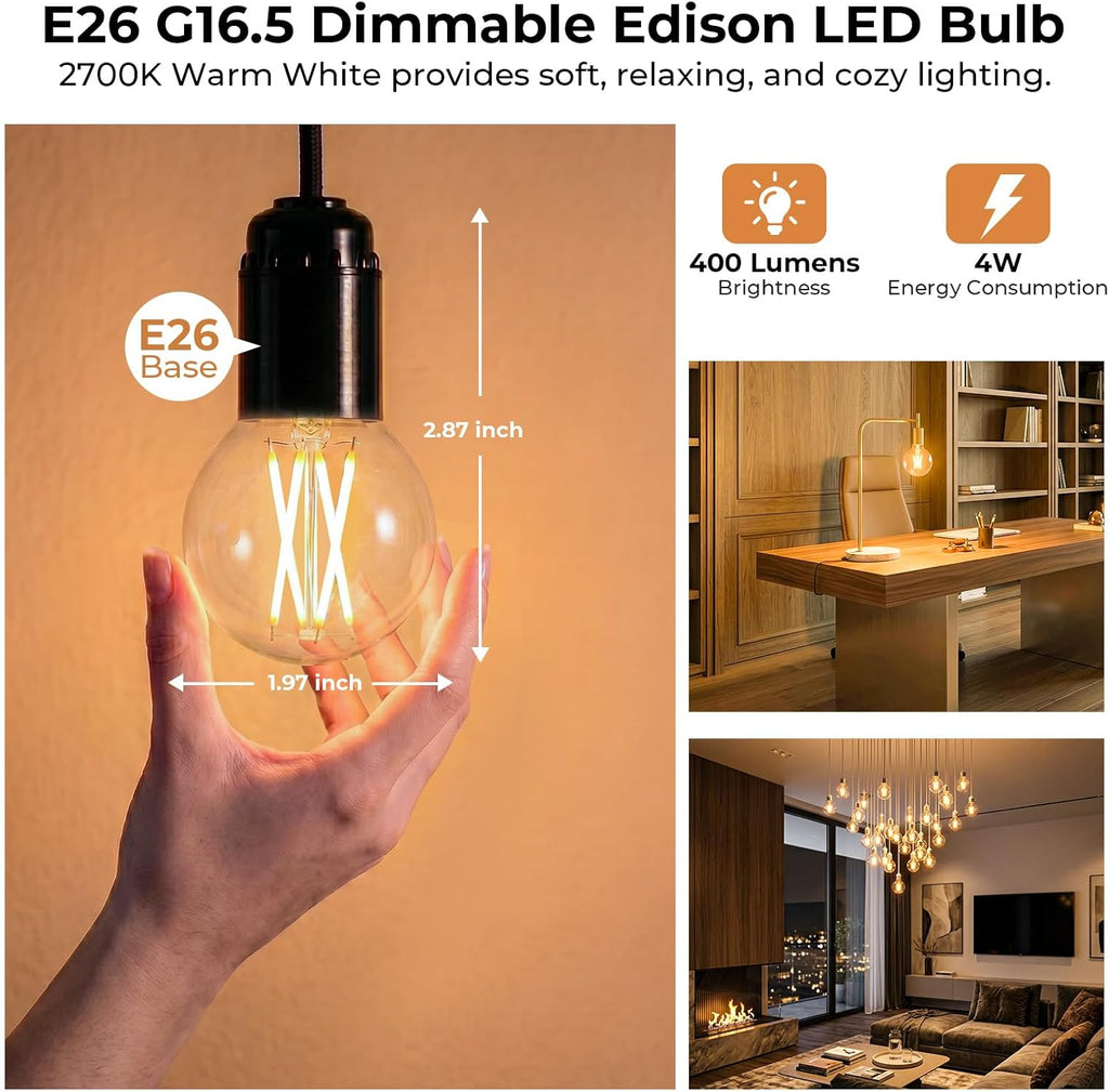 E26 G16.5 Edison LED Globe Bulbs, 2700K Warm White, 40W Equivalent