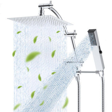 All Metal CUPC Certified 8'' Rainfall Shower Head, Dual Shower Head Combo with 4 Handheld Sprays, High Pressure
