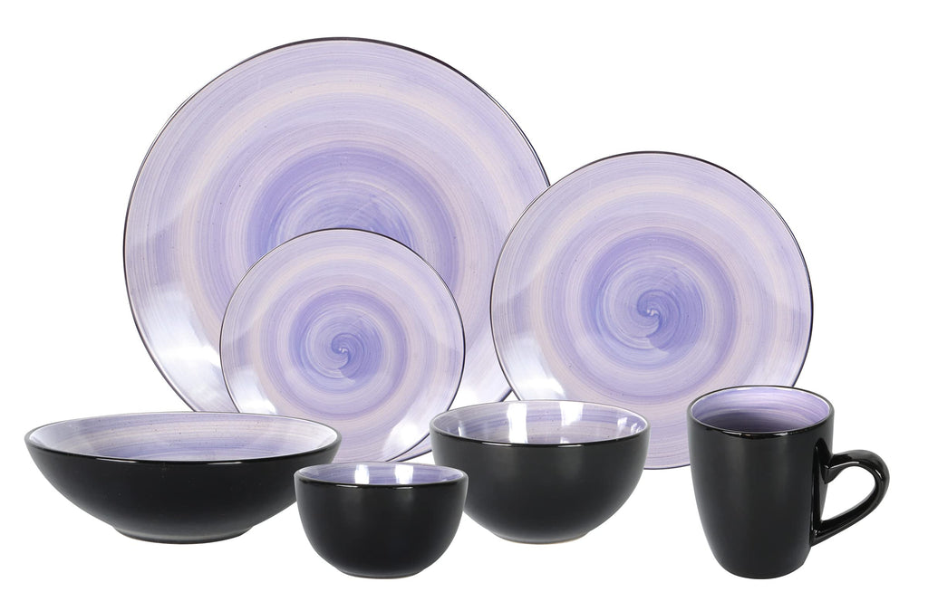Stoneware Sonoma Dinnerware Set, Black + Speckled Spin Wash (56pc Set, Mix Cobalt, Mocha, Rose, Spice)