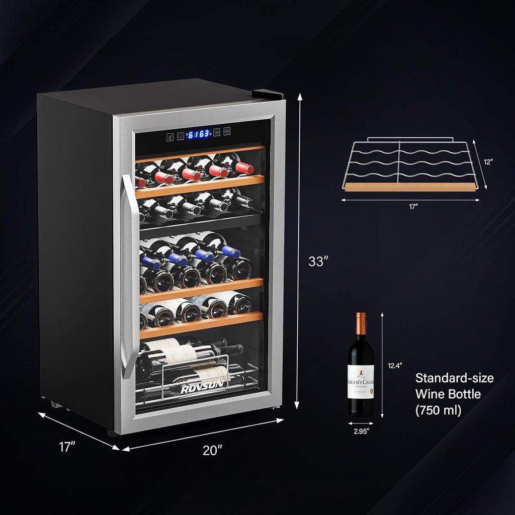 33 Bottle Dual Zone Wine Cooler Refrigerator, 41°F-64°F Freestanding Compressor 