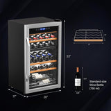 33 Bottle Dual Zone Wine Cooler Refrigerator, 41°F-64°F Freestanding Compressor 