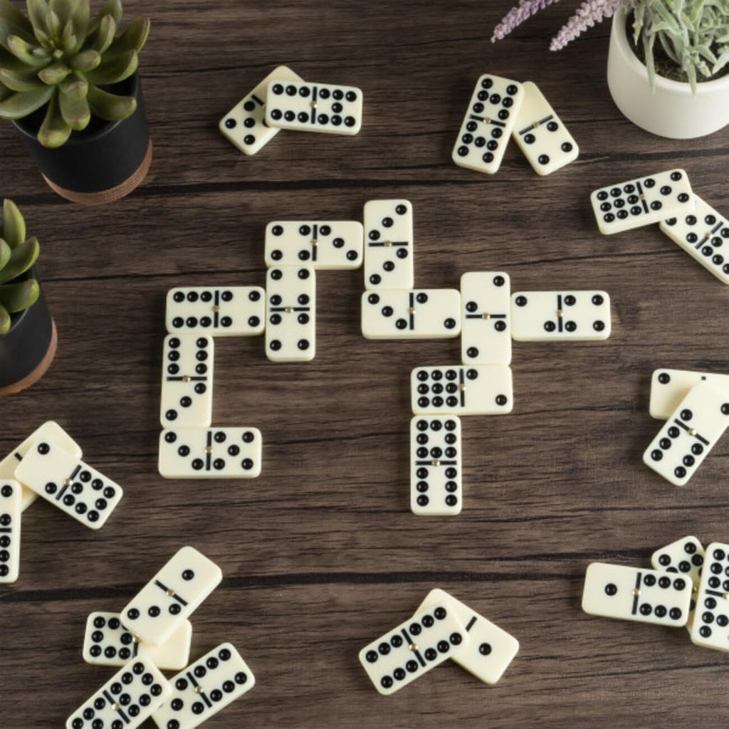 Domino Set with Wood Case - 55 Premium Double Nine Dominoes and Convenient Storage Box - Family Games by Trademark - Set of 55