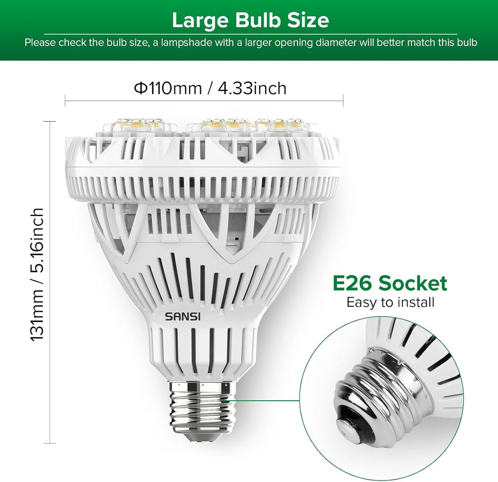 Dimmable Grow Light Bulb Full Spectrum, High PPFD 30W Grow Bulb (450 Watt Equiv) with Remote, Auto On Off Timing 4 8