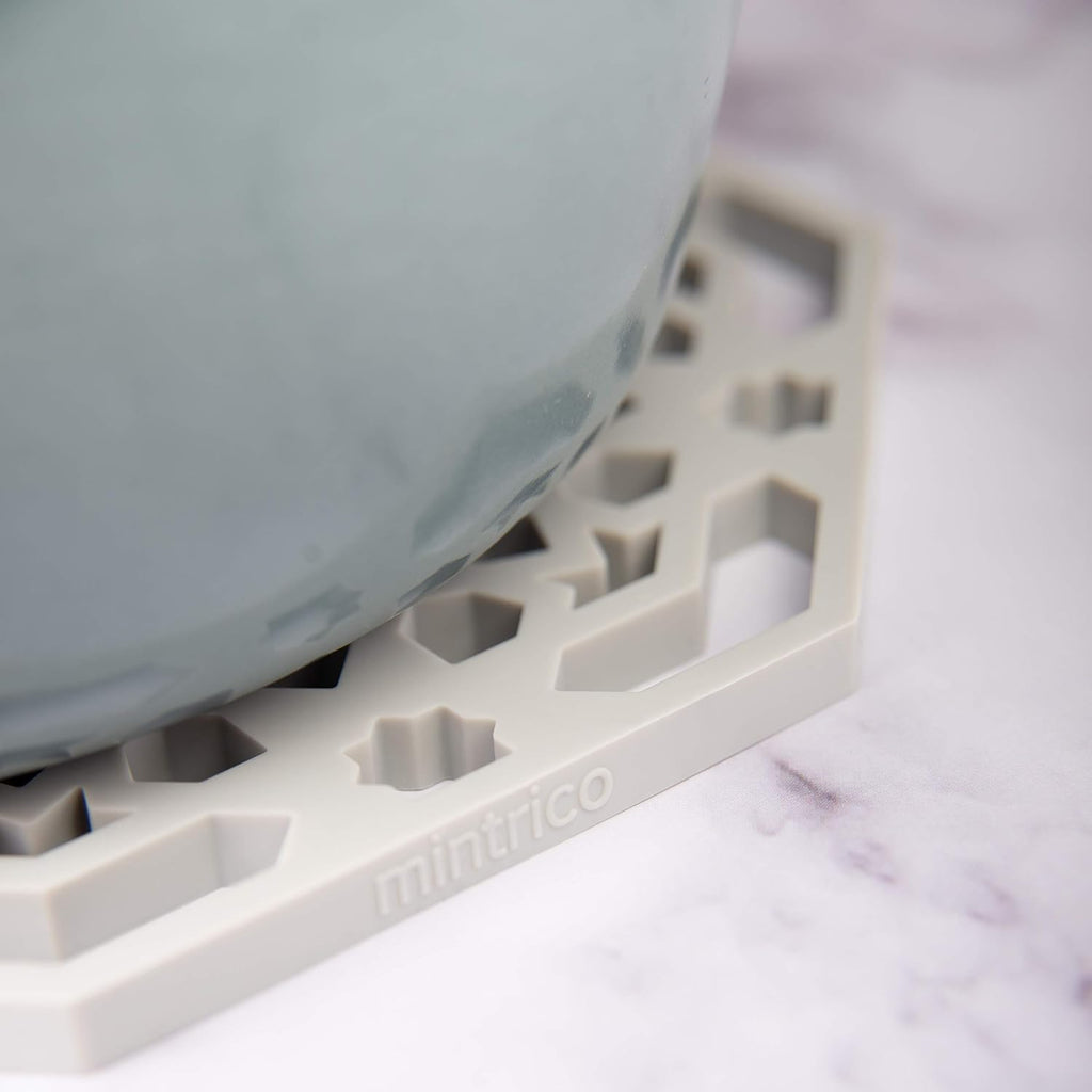 Silicone Trivet Mat Pad for Hot Dishes Set of Two (White & Grey Octagon)...