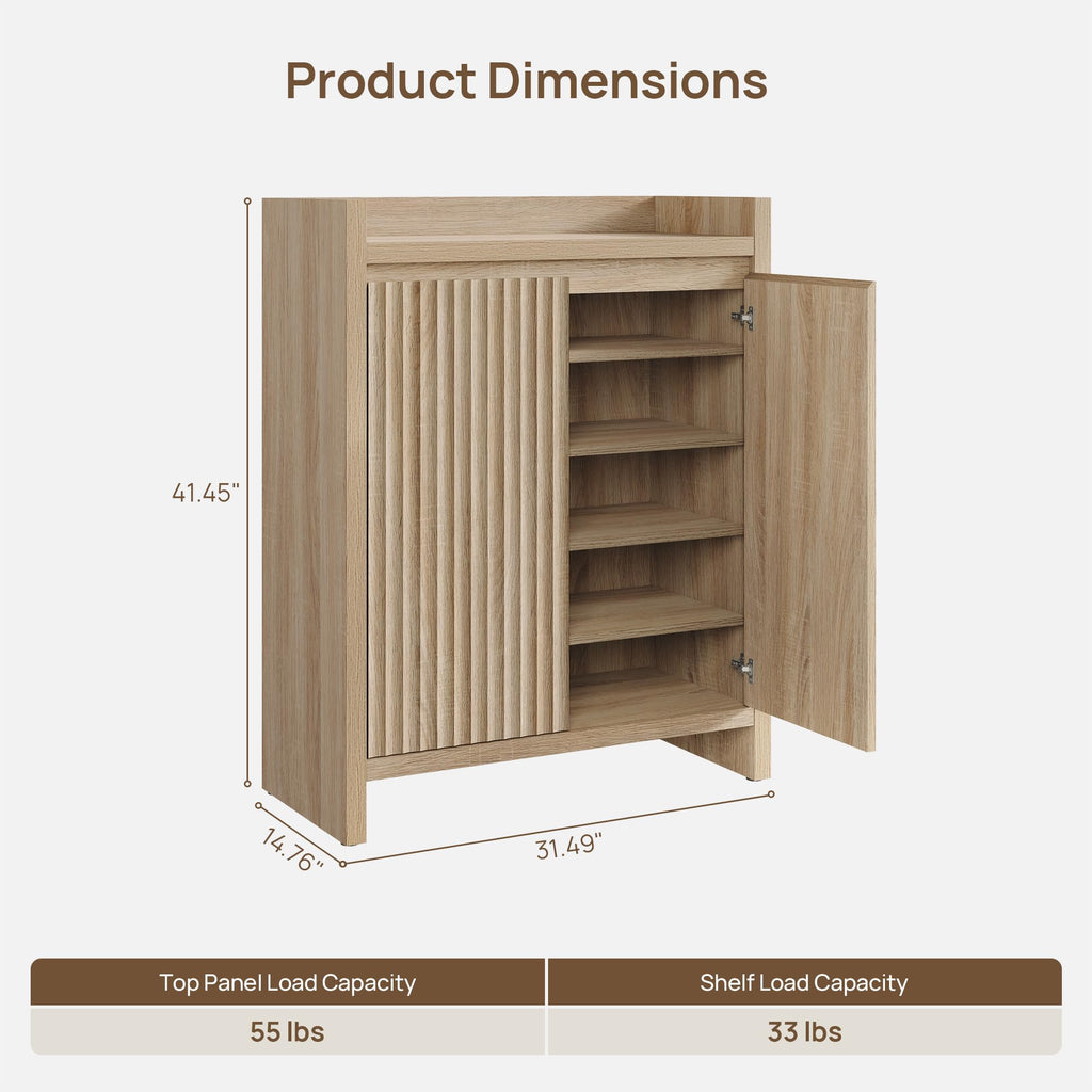 Fluted Shoe Storage Cabinet with Adjustable Shelves