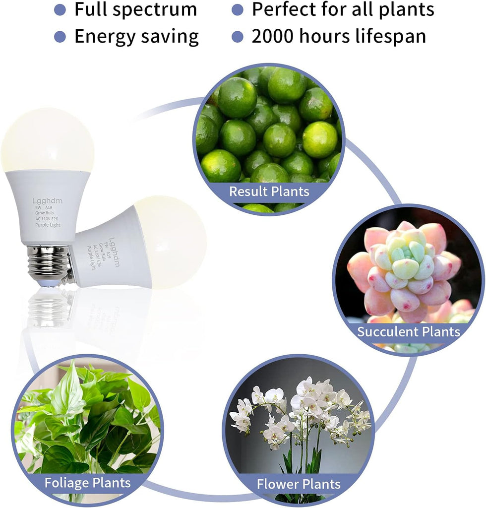 4 Pack Grow Light Bulbs-A19,LED Grow Bulb for Indoor Plants,Full Spectrum, 9 W Grow Light Bulb Replace up to 100W