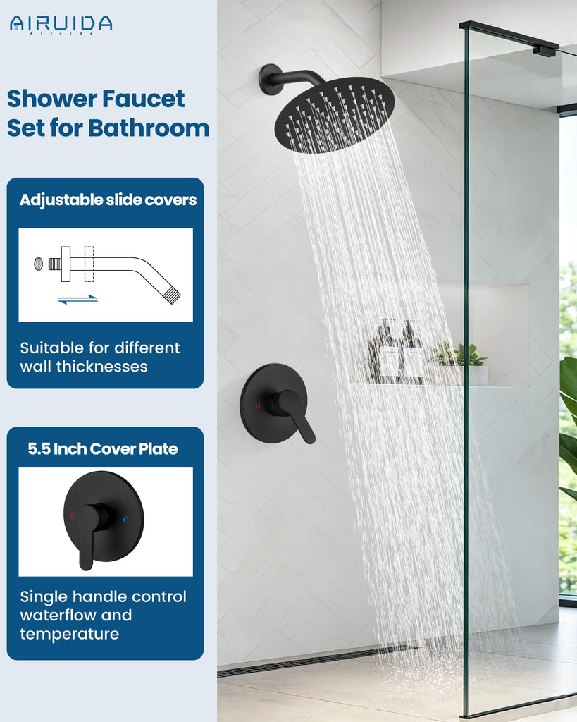 8 Inch Matte Black Shower Faucet Set,Shower Valve Kit