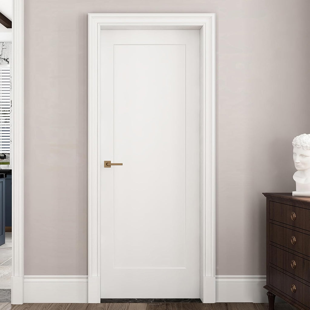 30"x80" 1-Panel Prefinished Laminate White Hollow Core Door Slab, Pre-Assembled Waterproof Shaker Style Interior Door