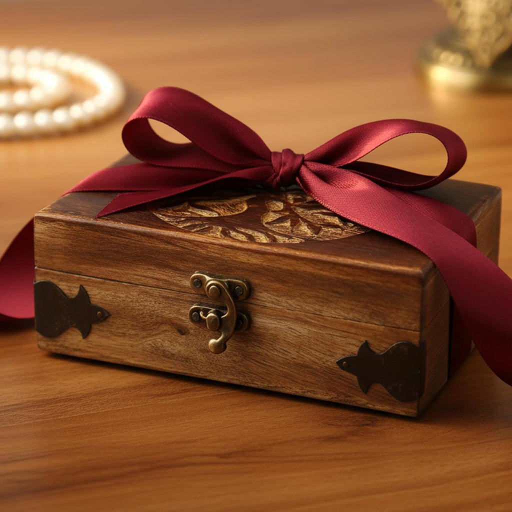 Handmade Wooden Jewelry Box with Tree of Life Engraving - Antique Handcarved Keepsake Organizer for Women & Men