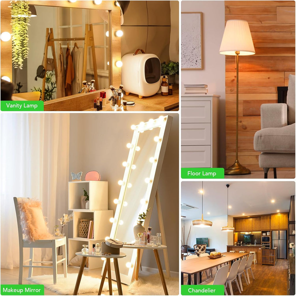 Vanity Light Bulbs for Bathroom Over Mirror, 60 Watt Equivalent, Soft White 2700K, G25 Globe Light Bulb 800 Lumens
