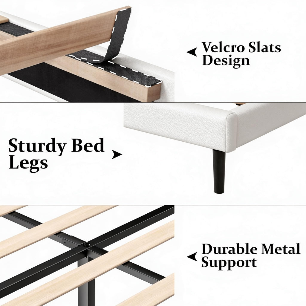King Size Bed Frame with Wingback Headboard, Upholstered Platform Bed, No Box Spring Needed, Sturdy Wooden Slat
