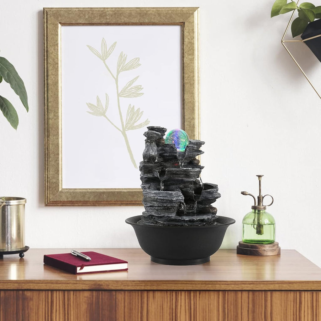 Tabletop Water Fountain Indoor Waterfalls Fountains with Colored LED Light Decorative Feng Shui Tabletop Fountain