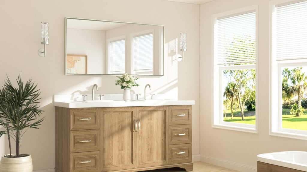 Brushed Nickel Vanity Mirror 60" x 30" Beveled Frame Rectangle Bathroom Mirror for Over Sink Brushed Nickel, Tempered