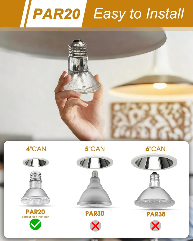 PAR20 50W Halogen Light Bulbs, 120V Dimmable 2800K for Range Hood