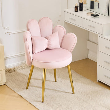 Petal Makeup Vanity Chair with Back, Flower Cute Girls Desk Chair Comfy No Wheels, Modern Dining Chair, Small Accent