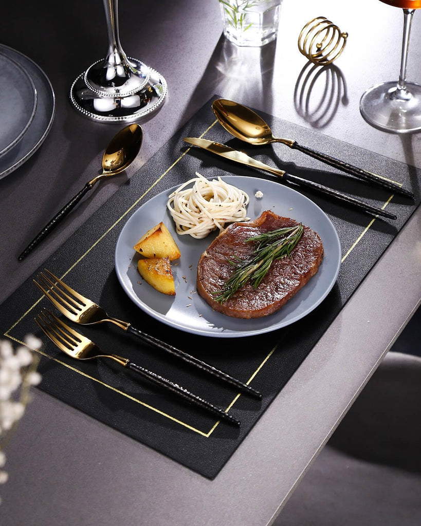 20-Piece Hammered Black Gold Silverware Set,18/10 Stainless Steel Forging Heavy Duty Cutlery Set for 4, Luxury Unique