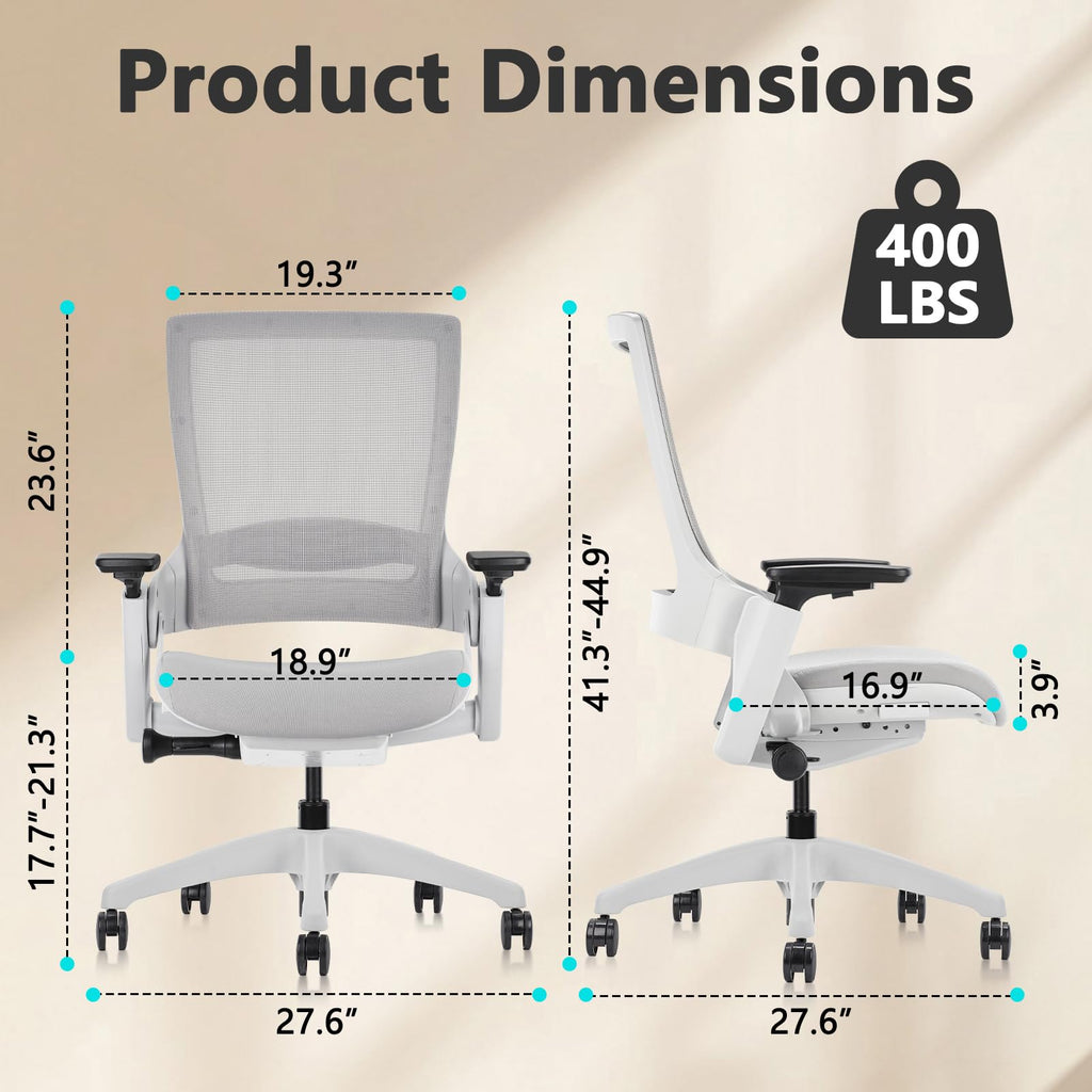 Inspired Leap Style Ergonomic Office Chair — Light Grey Mesh, Flex Back, Adjustable Seat Depth