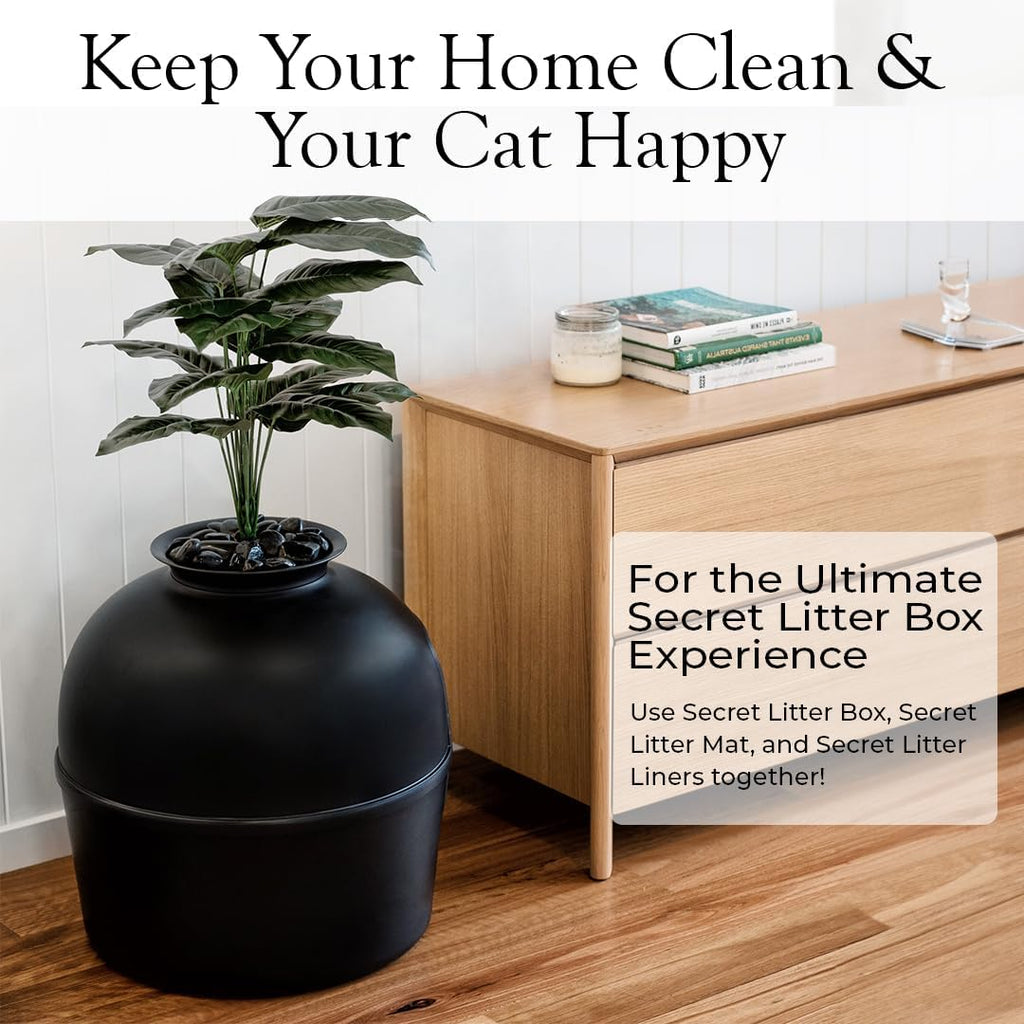 Secret Litter Box by - Hidden Litter Box Enclosure, Patented Design with Odor Control, Includes Faux Plant, Carbon