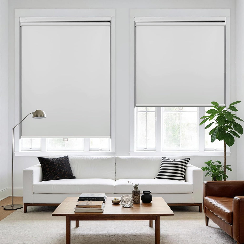 No Drill Cordless Blackout Roller Shades Screwless Waterproof Shower Window Blinds, Auto-Retraction Easy Install