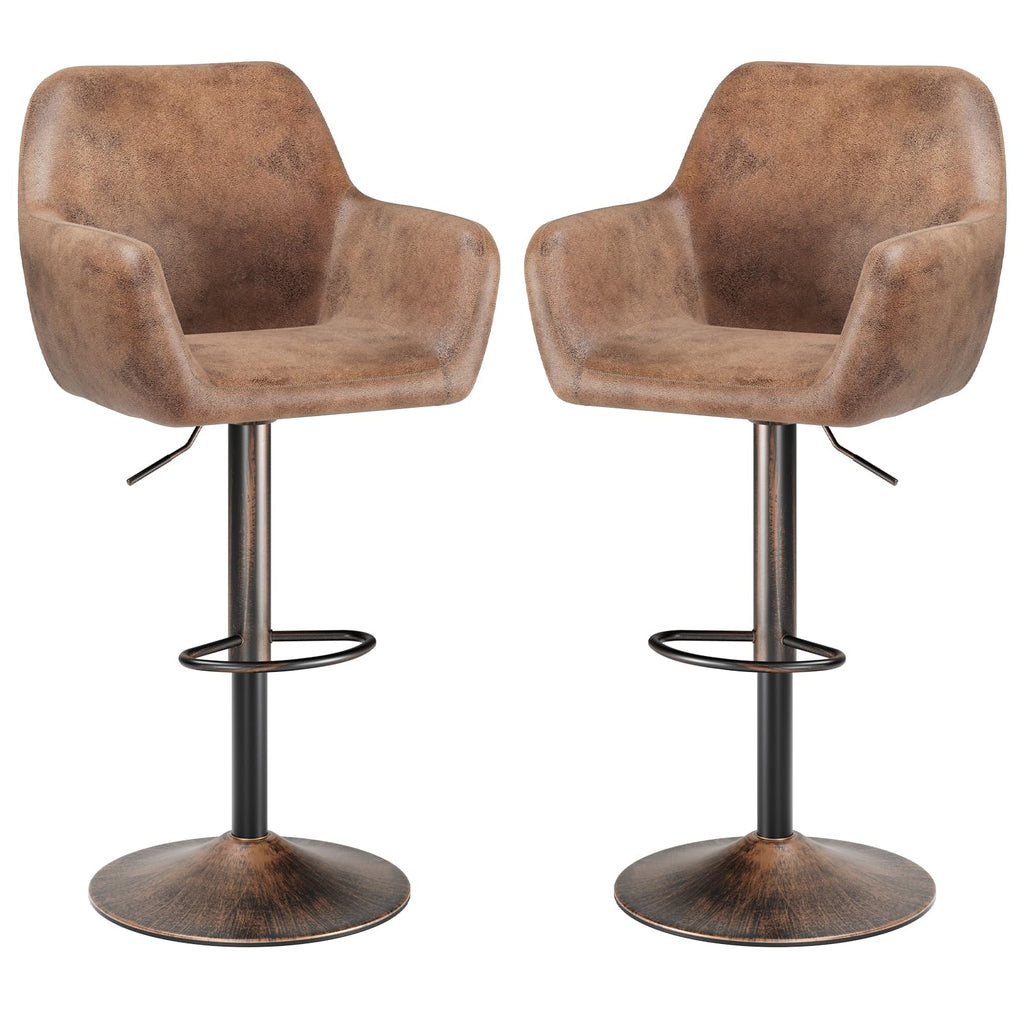 Bar Stools Set of 2 Counter Adjustable Swivel Height Barstools 29 Inch Faux Leather Bar Chairs with Padded Back and