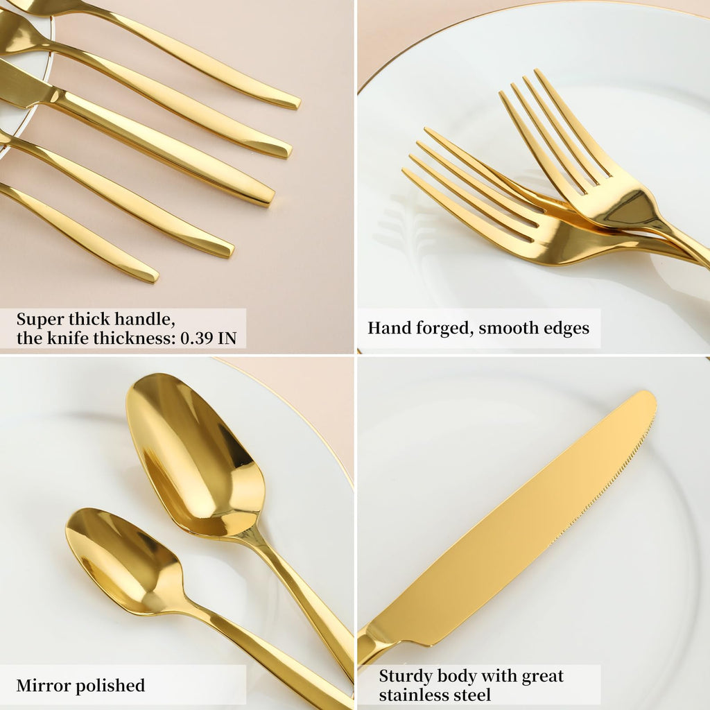 Gold 60-Piece Silverware Set, Stainless Steel Flatware Utensils Cutlery Set for 12, Including Steak Knife Fork and