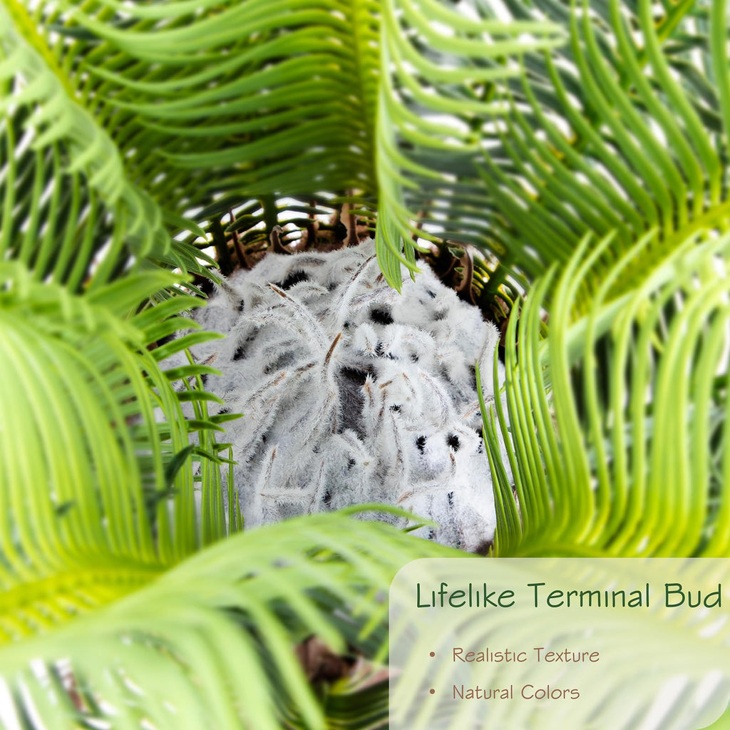 2ft Artificial Cycad Tree UV Resistant with Lifelike Bark & Realistic Leaves, 24in Super Full Faux Sago Palm Tree
