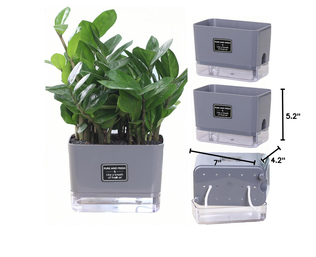 Self Watering Planters 4 Pack, 7 Inch Rectangle Plant Pots with Visible Water Reservoir, Indoor Outdoor Herb Planter