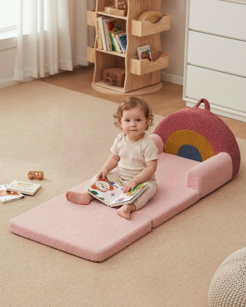 Foldable Kids Couch, in-1 Kids Sofa Chair, Blush Rainbow