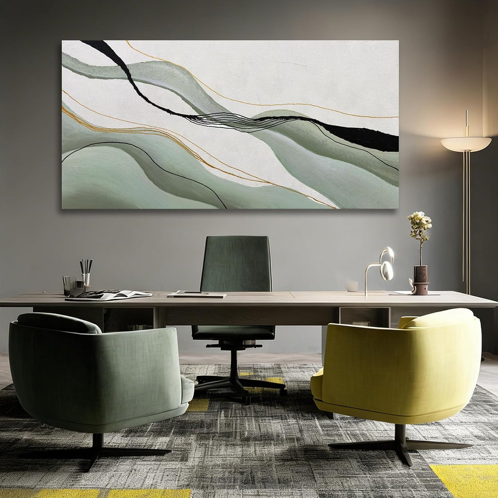 Green White Black Modern Abstract Art Print, Large Canvas Decor Bedroom Office Dining Room