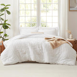 Oversized Queen Comforter Set White Seersucker 7 Pieces 98x98 Bed in a Bag Comforter Set with Sheets