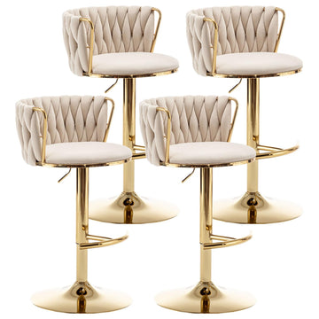 Woven Bar Stools Set of 4, Counter Height Bar Stools with Low Back, Gold Swivel Barstools Island, Bar Pub (Beige)