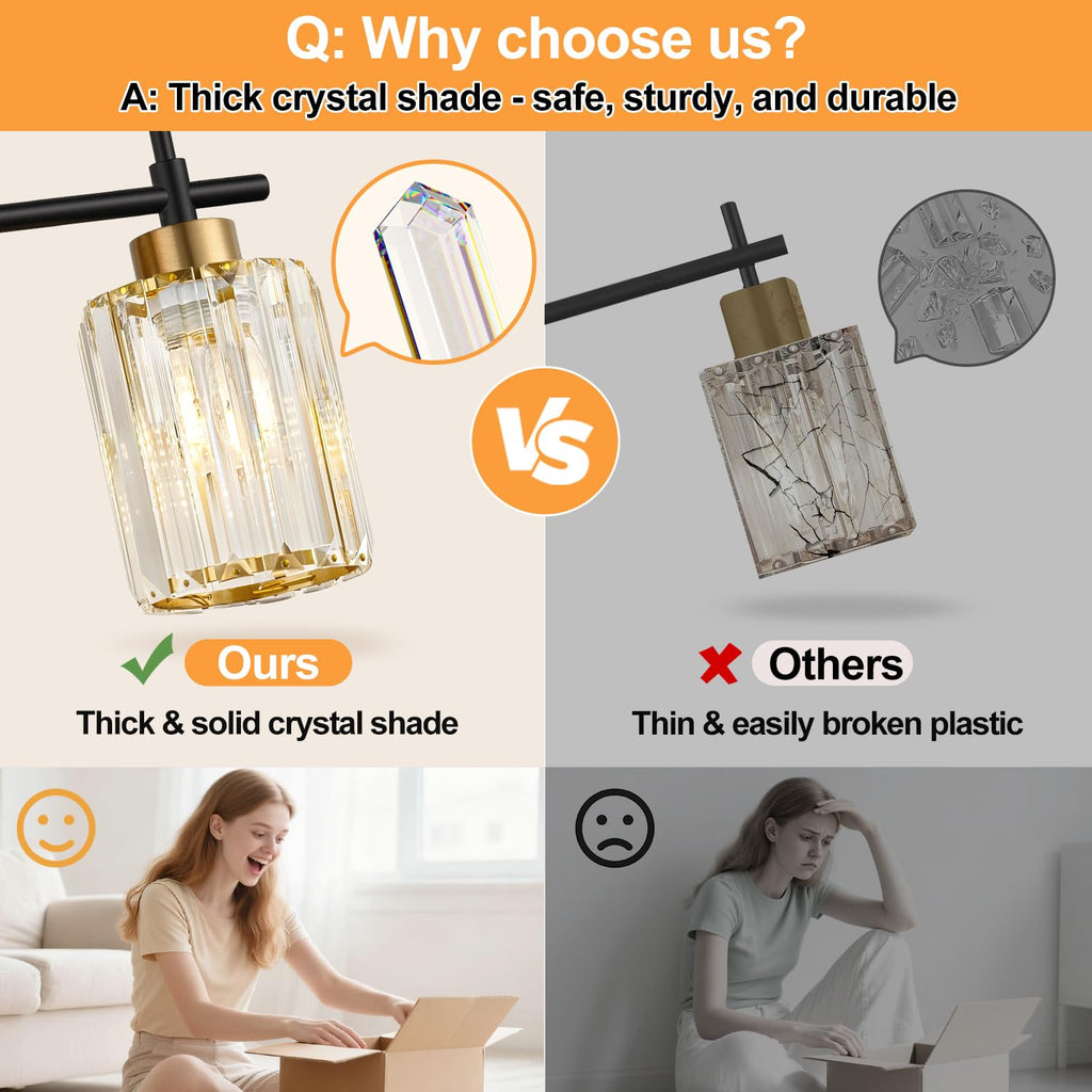 Bathroom Wall Sconces Set of 2, Black & Gold Wall Lights with Clear K9 Crystal Shades, Bathroom Light Fixtures