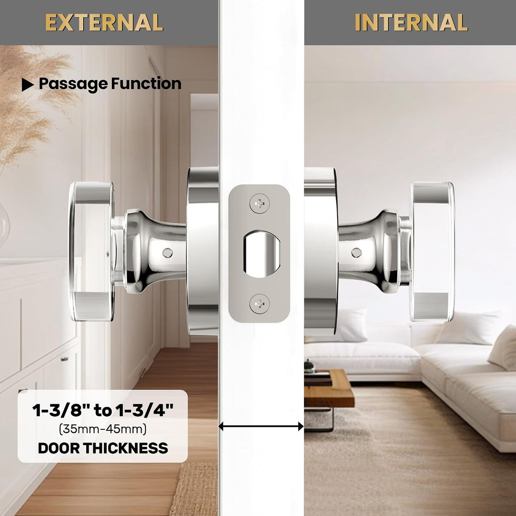 Polished Chrome Door Knobs Glass Door Knobs Interior Passage Door Knob Crystal Interior Door Knob for Closet and