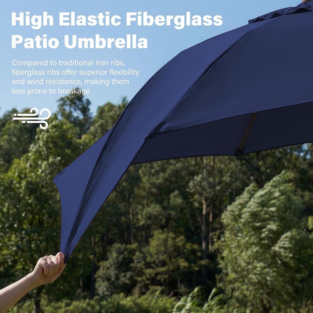 9FT Outdoor Patio Umbrella,Market Table Umbrella with 8 Fiberglass Ribs, Pool Umbrella with Tilt and Crank - Navy