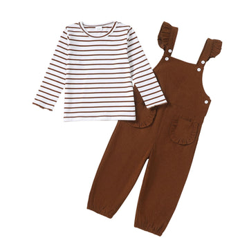 Toddler Baby Girl Overalls Set with Long Sleeve Striped T-Shirt