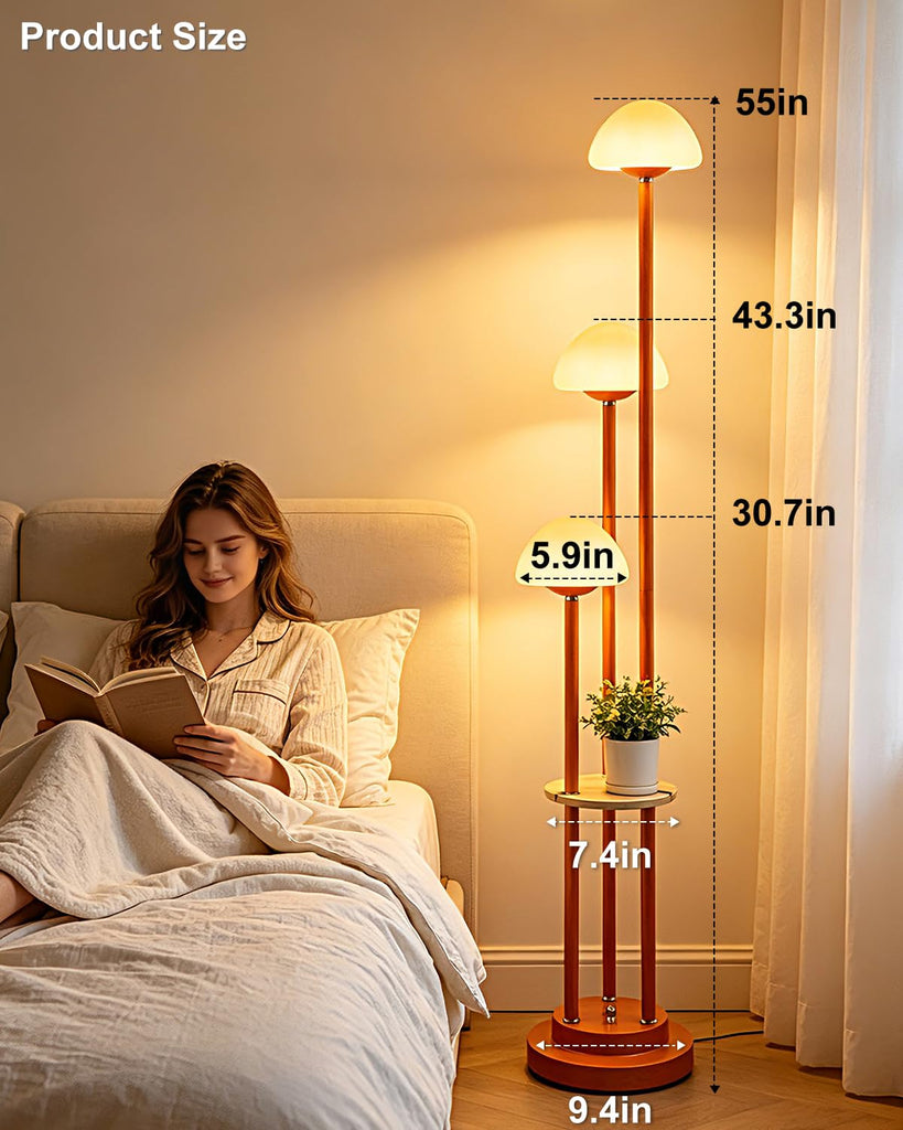 Orange Floor Lamp with Table, 3-Light Modern Mushroom Floor Lamps