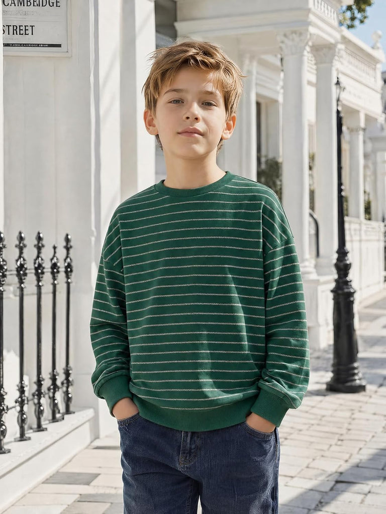 Boys Striped Crewneck Sweatshirt Kids Casual Pullover Top