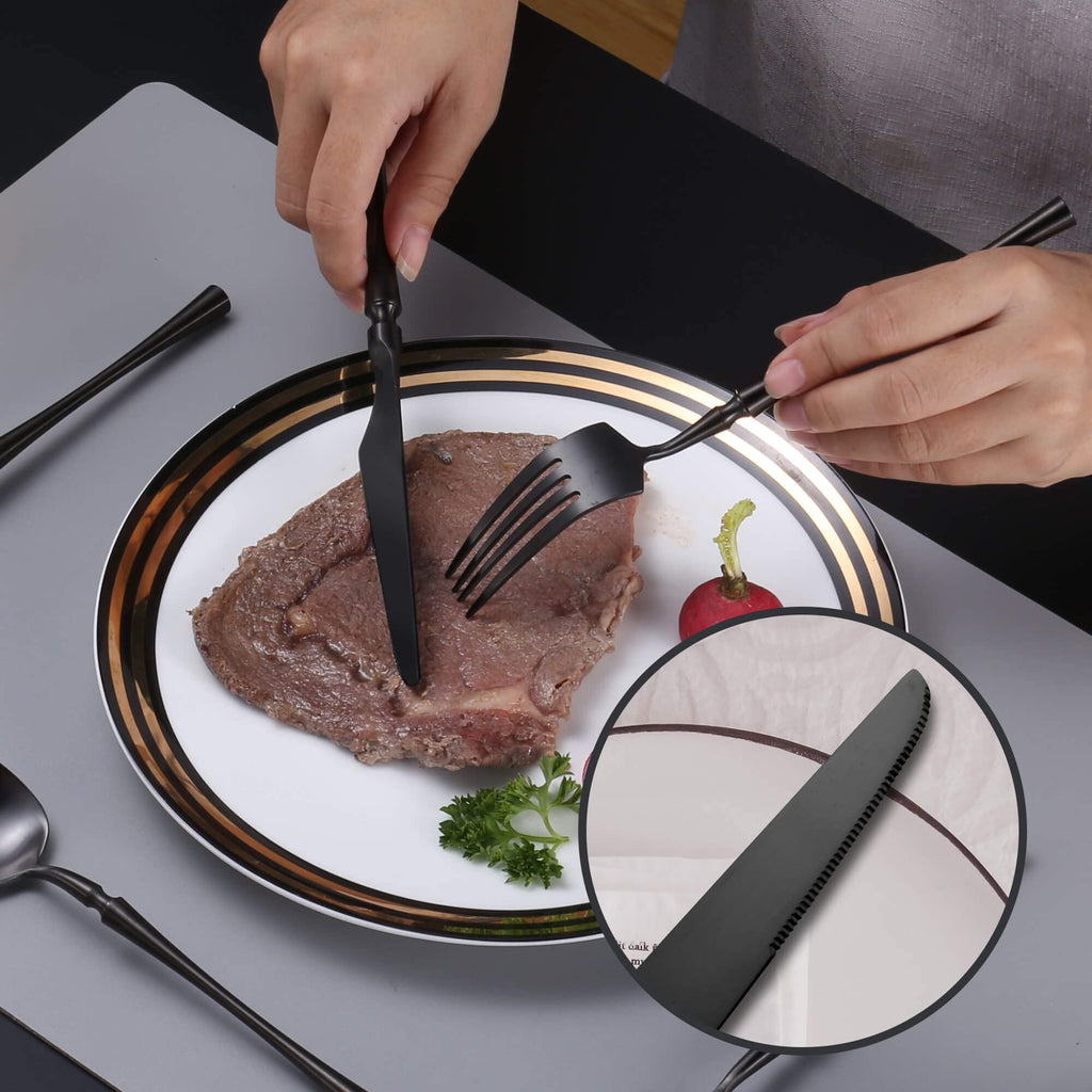 20 Piece Matte Black Silverware Set,18/10 Stainless Steel Flatware Set Service for 4,Unique Cutlery Set with Canton