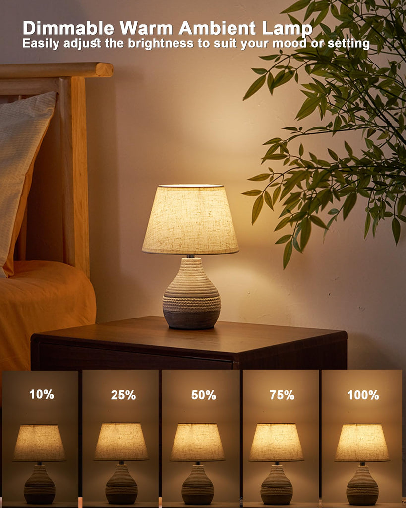 10" Small Ceramic Cordless Table Lamp, Rechargeable Battery, Coastal