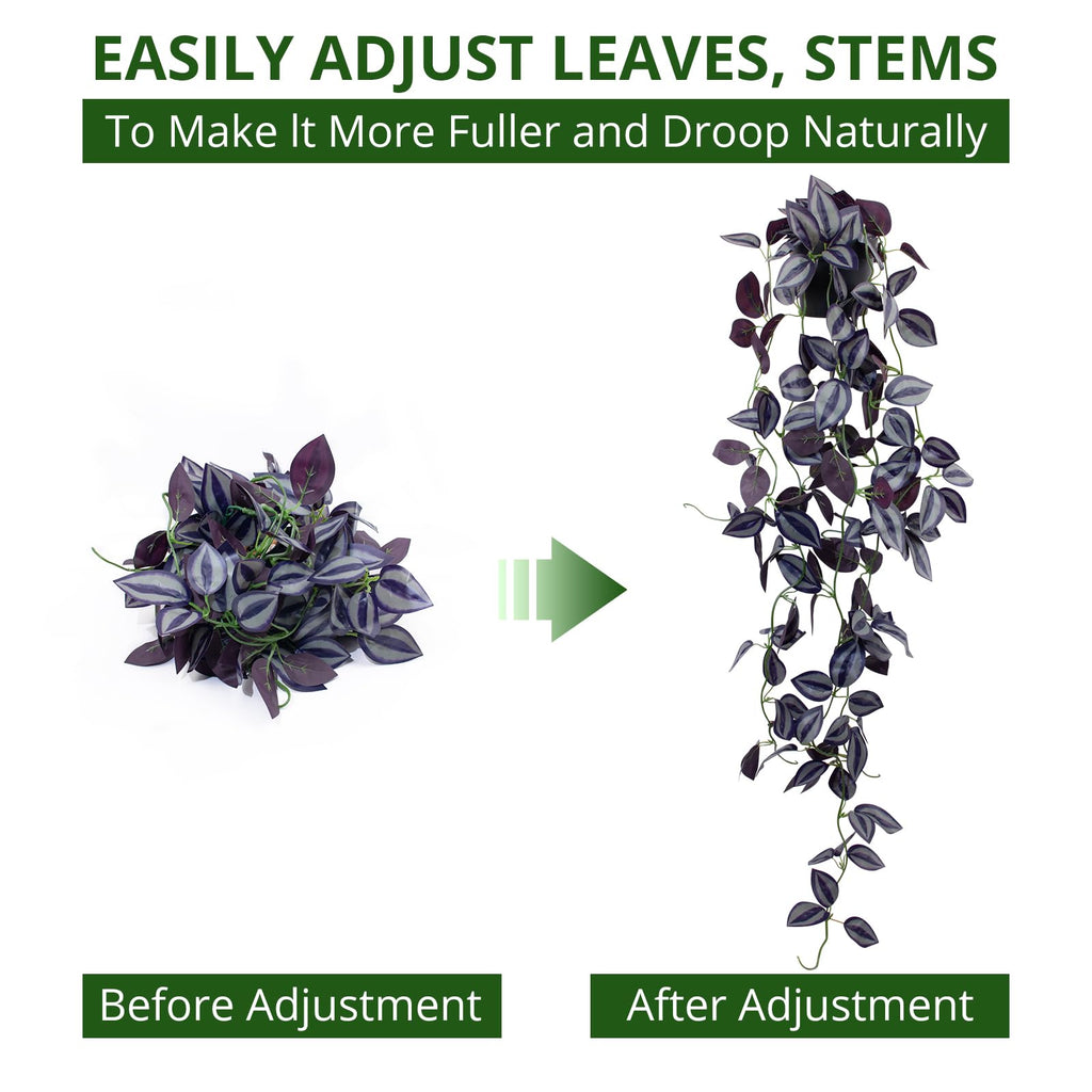 2Pack Small Fake Hanging Purple Plant Artificial Potted Plants Indoor 39-in Long Faux Dark Black Vine Plant for Shelf
