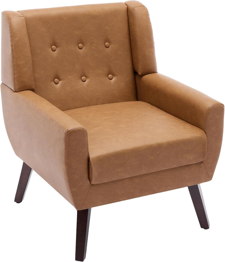 PU Leather Accent Chairs, Upholstered Armchair, Brown - Set of 2