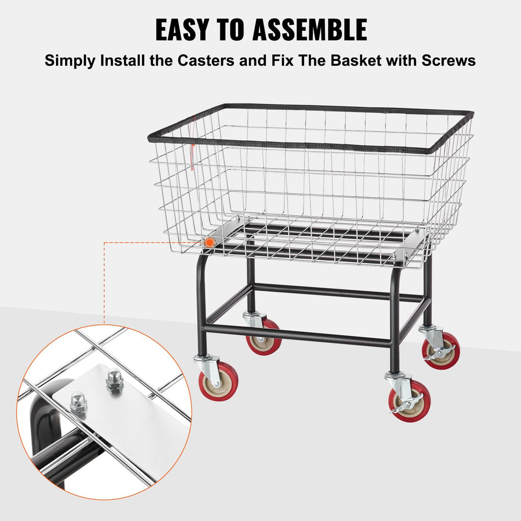 Wire Laundry Cart 2.8 Bushel Wire Laundry Basket with Wheels