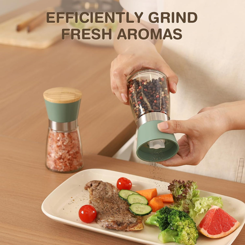 Salt and Pepper Grinder Set with Bamboo Lid - Set of 2