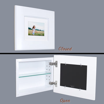14x11 Concealed Picture Frame Medicine Cabinet Without Mirror, Recessed, Made in North America, Real Wood, NO MDF